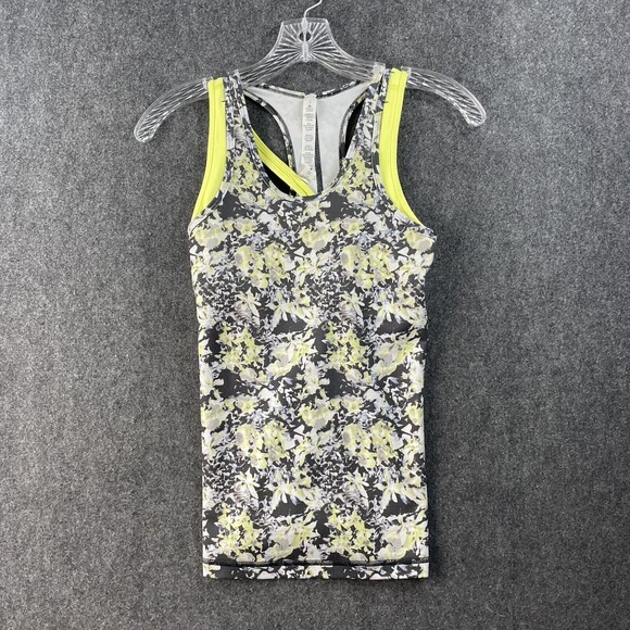 Tops - Lululemon Inspiration Tank II Crosscourt Petal Black Clarity Yellow Size 2 EUC